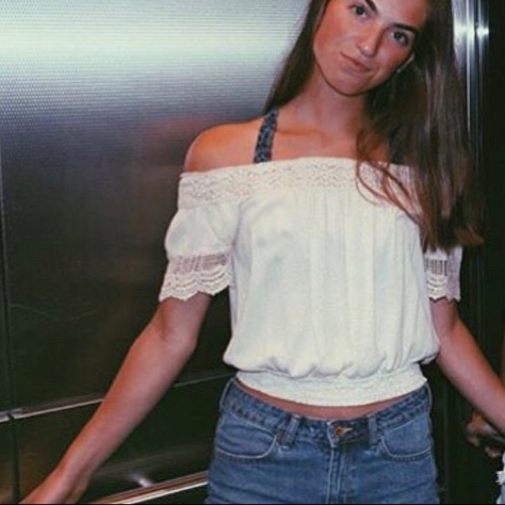 Off the shoulder cream shirt